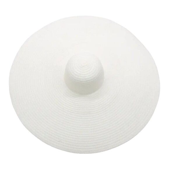 White Wide Brim Beach Portable Summer Sun Straw Hat NEW - Picture 3 of 3